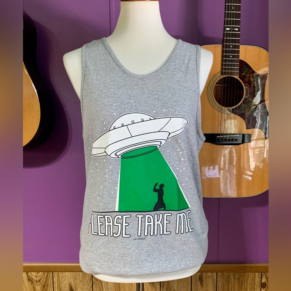 Please Take Me Men’s grey UFO tank Top SZ M